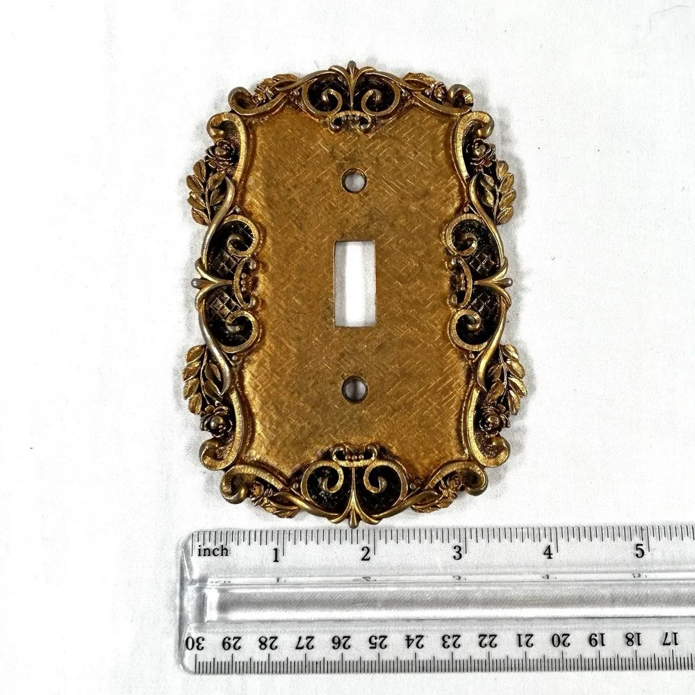 Vtg 70's Gold Brass Finish Switch Plate Wall Outlet Cover Florentine Style